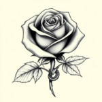 A rose with a small snake wrapped subtly