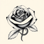 A rose with a small snake wrapped subtly