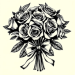 Bouquet of roses tied with ribbon