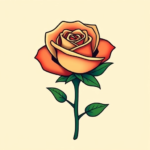 cute little, Rose in full bloom with layered petals, balanced symmetry, visible stem and leaves