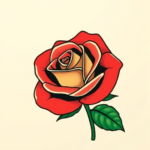 dainty, small Rose in full bloom with layered petals, balanced symmetry, visible stem and leaves