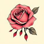 Rose in full bloom with falling petals