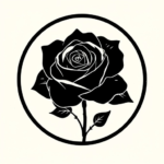 Black rose inside a circular frame