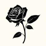 Black rose with two leaves and simple petals