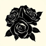 Cluster of three black roses with overlapping petals
