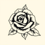 Corner accent traditional rose with angled bloom and small leaves