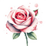 Cute watercolor rose with a small bud next to the bloom