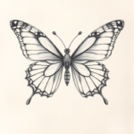 Marker blocking pencil refinement butterfly tattoo