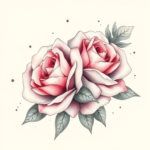 Outline cluster of three watercolor roses with overlapping petals