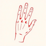 Red ink tattoo of a hand