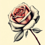 Rose bloom tilted sharply downward