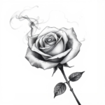Rose emerging from smoke, petals dissolving into soft wisps, negative space forming the flower silhouette