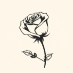 Side-facing minimalist rose with curved stem