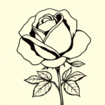 Side-facing traditional rose with stem and minimal leaves