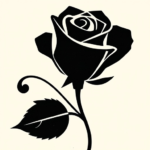 Simple side-facing black rose with curved stem