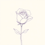 Single minimalist rose with bloom and stem
