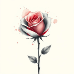 Single watercolor rose with bloom and stem