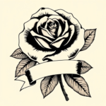 Traditional rose with a blank banner below the bloom