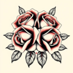 Two traditional roses mirrored symmetrically