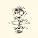 A single rose floating on water, reflection visible beneath in japanese style