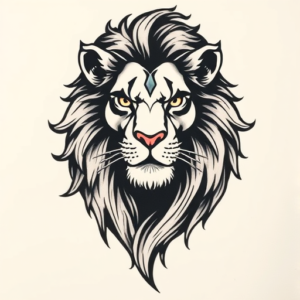 American Traditional Lion Tattoo