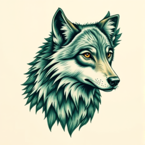 Green Ink Wolf Tattoo