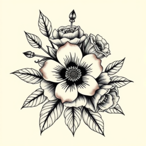 American Traditional Floral Tattoo