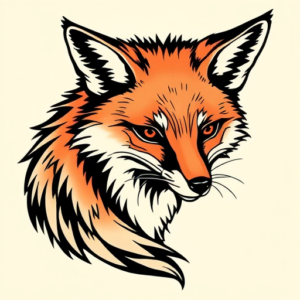 American Traditional Fox Tattoo