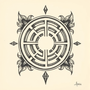 American Traditional Labyrinth Tattoo