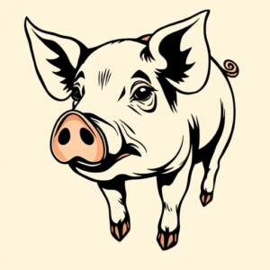 American Traditional Pig Tattoo