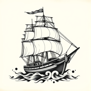 American Traditional Ship Tattoo