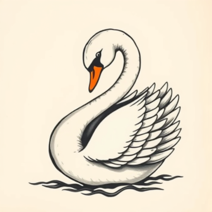 American Traditional Swan Tattoo