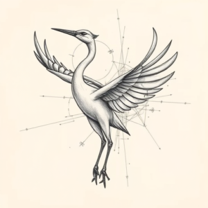 Artistic Sketch Crane Tattoo