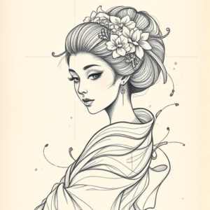 Artistic Sketch Geisha Tattoo