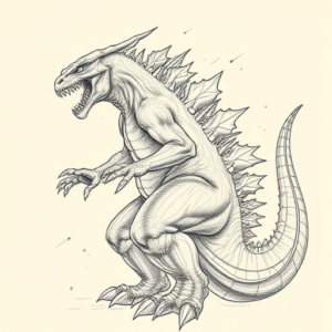 Artistic Sketch Godzilla Tattoo