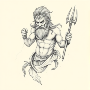 Artistic Sketch Poseidon Tattoo