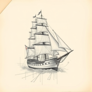 Artistic Sketch Ship Tattoo