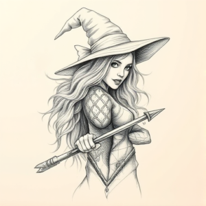 Artistic Sketch Witch Tattoo