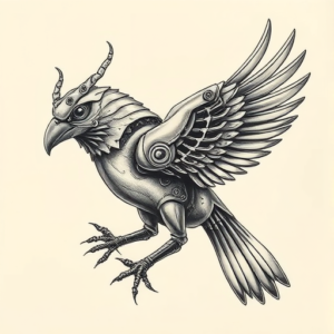 Biomechanical Bird Tattoo