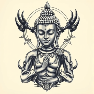 Biomechanical Buddha Tattoo