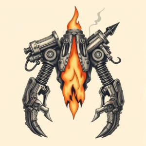 Biomechanical Campfire Tattoo