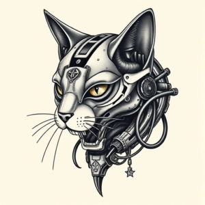 Biomechanical Cat Tattoo