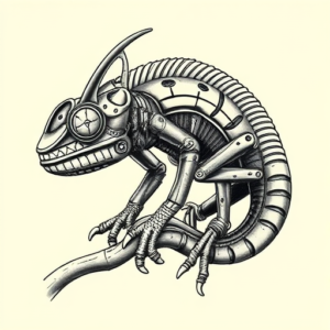 Biomechanical Chameleon Tattoo