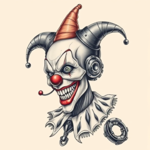 Biomechanical Clown Tattoo