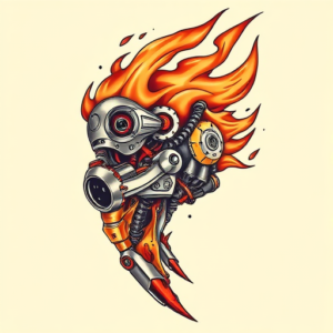 Biomechanical Fire Tattoo