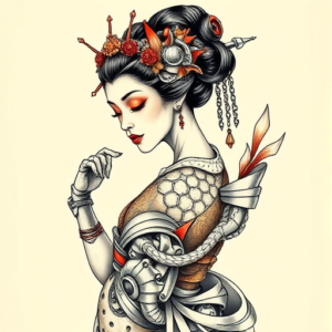 Biomechanical Geisha Tattoo