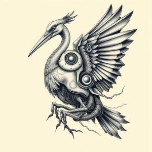 Biomechanical Heron Tattoo