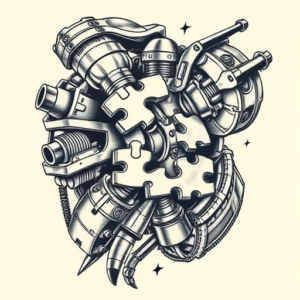 Biomechanical Jigsaw Tattoo