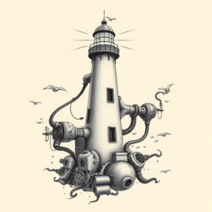 Biomechanical Lighthouse Tattoo