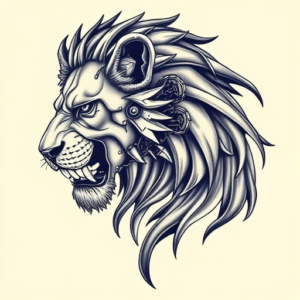 Biomechanical Lion Tattoo